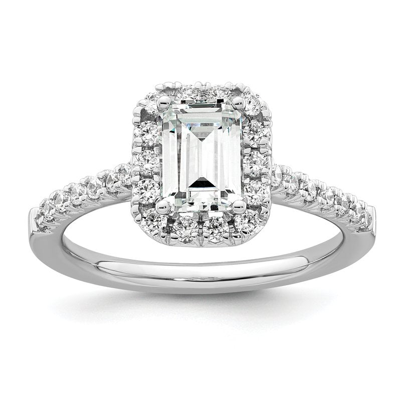 14K White Gold 1/4 carat Lab Grown Diamond VS+ F+ Semi-Mount Emerald Halo Engagement Ring