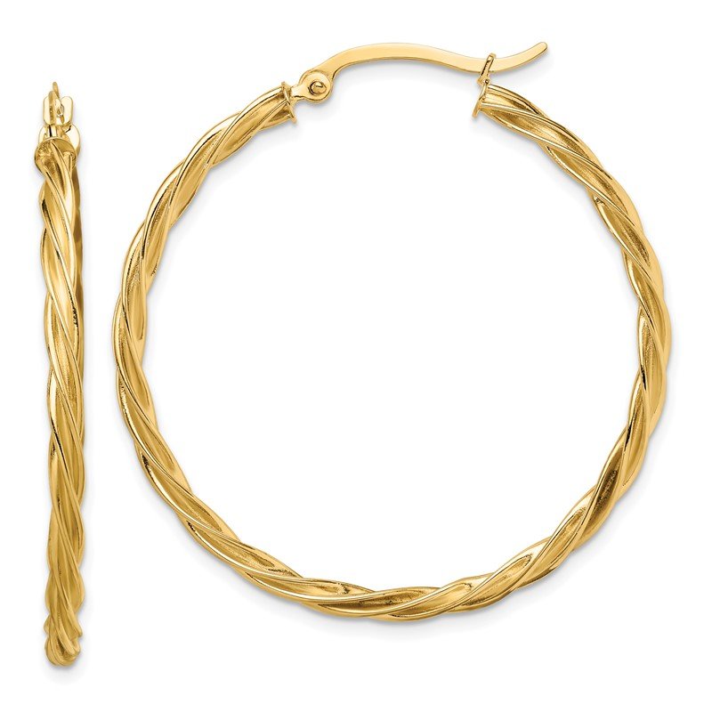 14K Polished Twisted 2.5mm Hoop Earrings