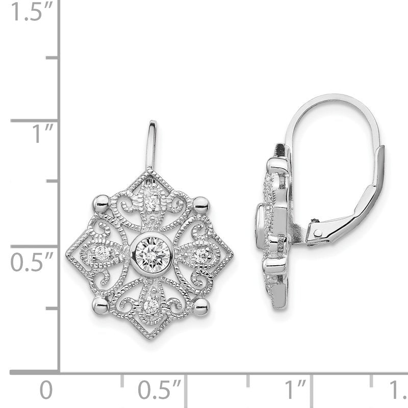 Sterling Silver Rhodium-plated Fancy Brilliant-cut CZ Leverback Earrings