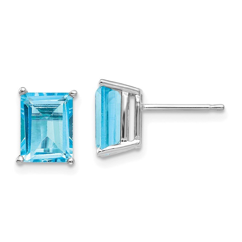 14k White Gold 8x6mm Emerald-Cut Blue Topaz Post Earrings