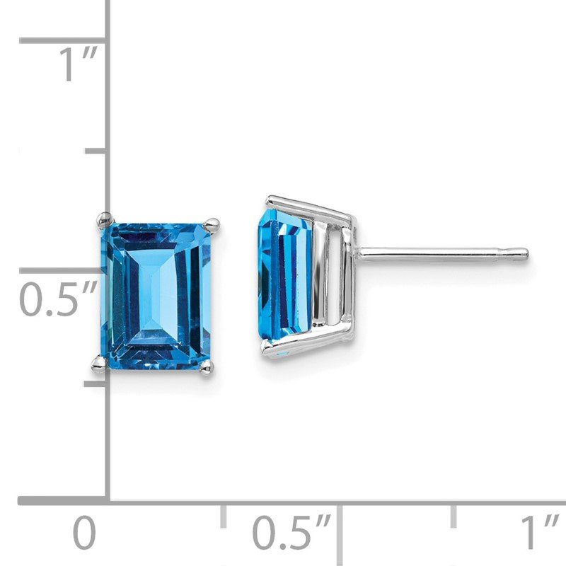 14k White Gold 8x6mm Emerald-Cut Blue Topaz Post Earrings