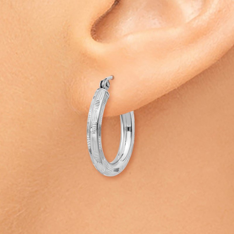 14k White Gold Diamond-cut Hoop Earrings