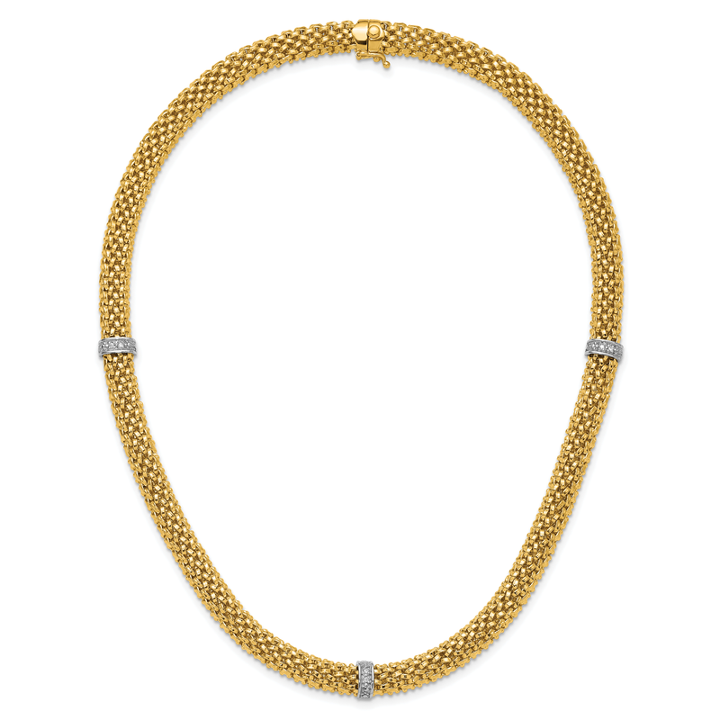 14k Two-Tone Polished Complete .05ct Diamond and Mesh 17 inch Necklace
