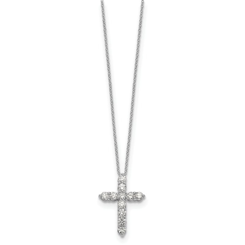 14k White Gold 1/4 carat Diamond Cross Pendant 18 inch Necklace
