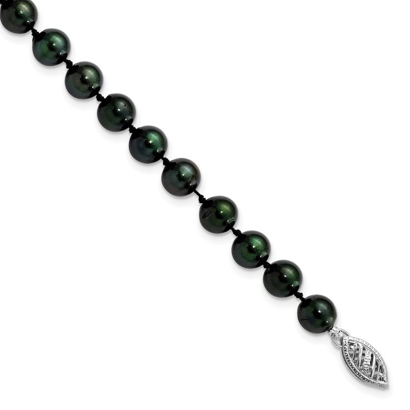 14k White Gold 6-7mm Black Round Akoya Saltwater Cultured Pearl 16 inch Necklace