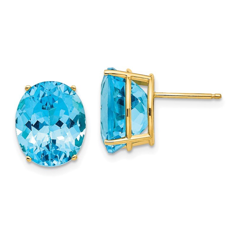14k 12x10mm Oval Blue Topaz Post Earrings