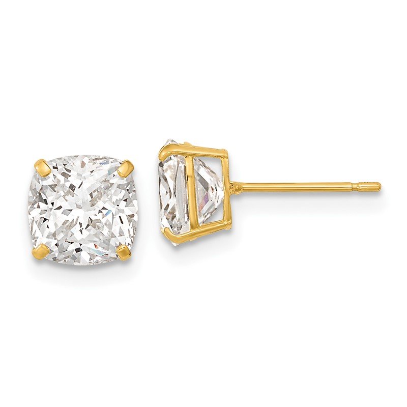 14k Polished 7x7 Cushion-Cut CZ Stud Post Earrings