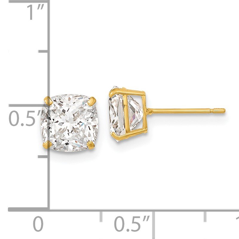 14k Polished 7x7 Cushion-Cut CZ Stud Post Earrings
