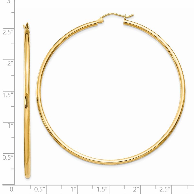 14k 2x60mm Polished Lightweight Tube Hoop Earrings