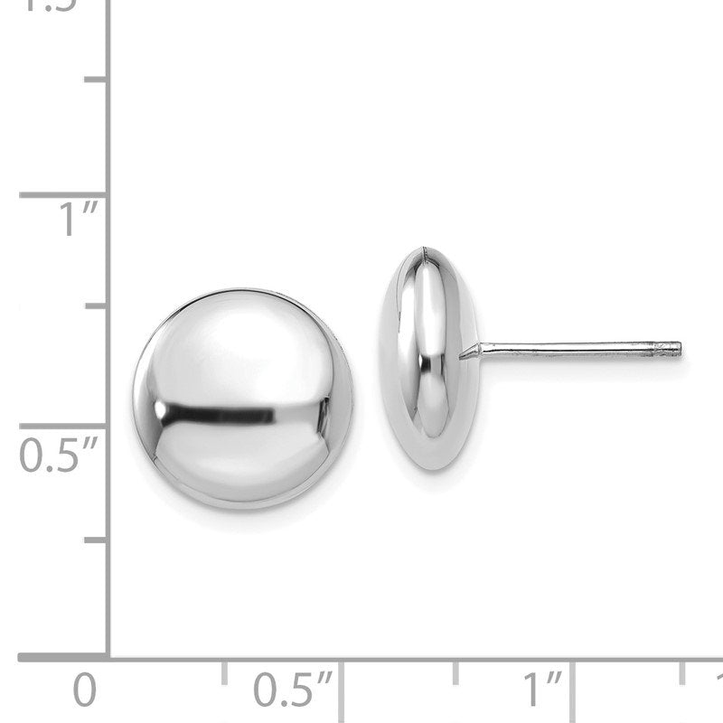 14k White Polished 12mm Button Post Earrings