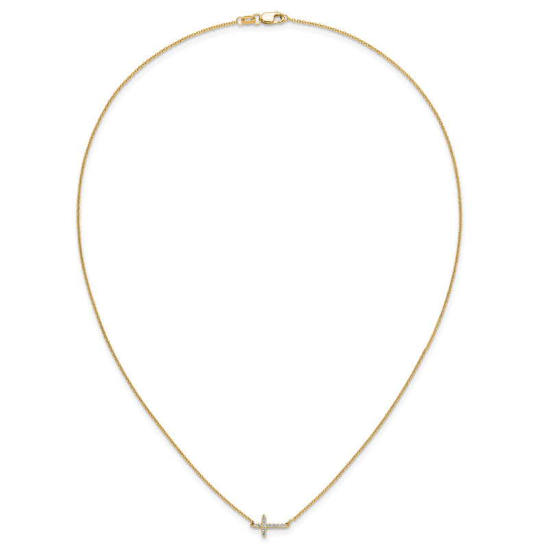 14k White Gold 1/10 carat Diamond Sideways Cross 18 inch Necklace