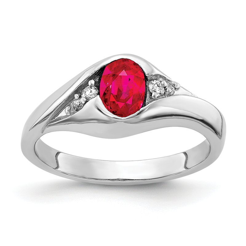 14k White Gold 6x4mm Oval Ruby VS Diamond ring