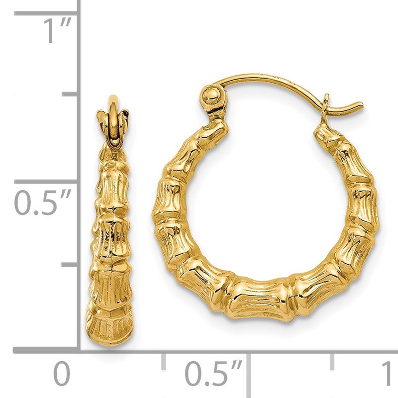14k Polished Bamboo Design Hollow Hoop Earrings