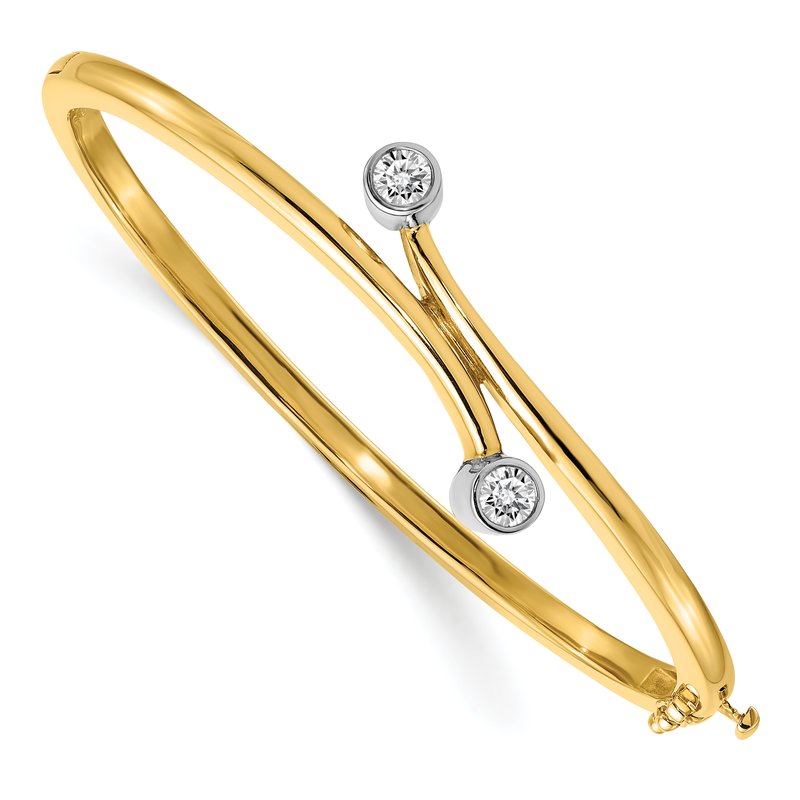 14k Two-tone Complete 2-Stone 1/2 carat VS Diamond Hinged Oval Bangle Bracelet