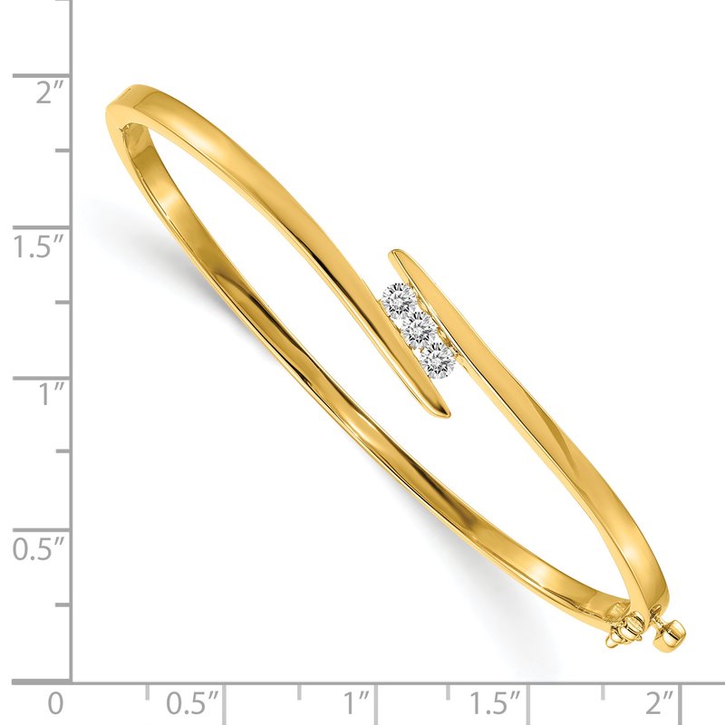 14k Complete 3-Stone 1/3 carat AAA Diamond Hinged Oval Bangle Bracelet