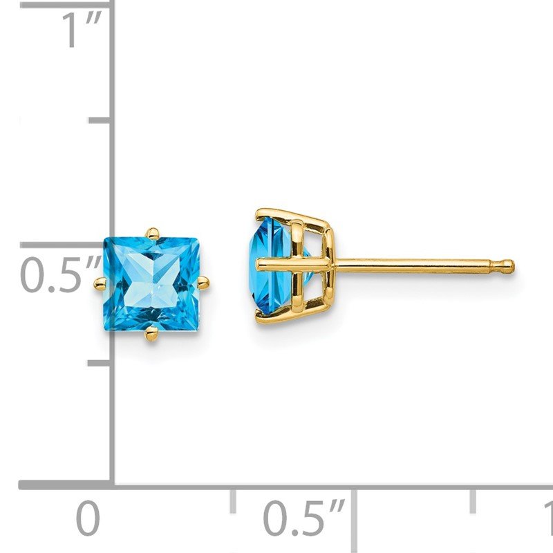 14k 5mm Princess-cut Blue Topaz Post Earrings