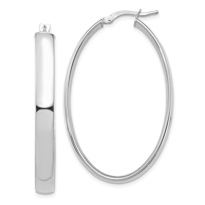 14k White Gold High Polished 5mm Oval Hoop Earrings
