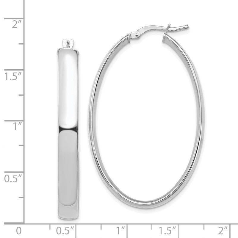 14k White Gold High Polished 5mm Oval Hoop Earrings