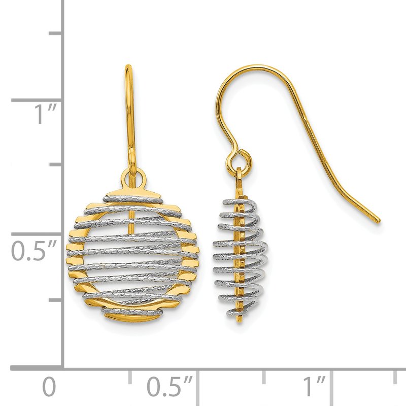 14K Two-tone Wire Wrapped Dangle Shepherd Hook Earrings