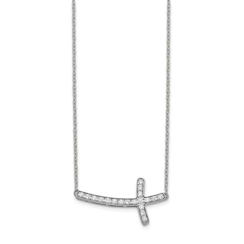 14k White Gold 1/10 carat Diamond Sideways Cross 18 inch Necklace