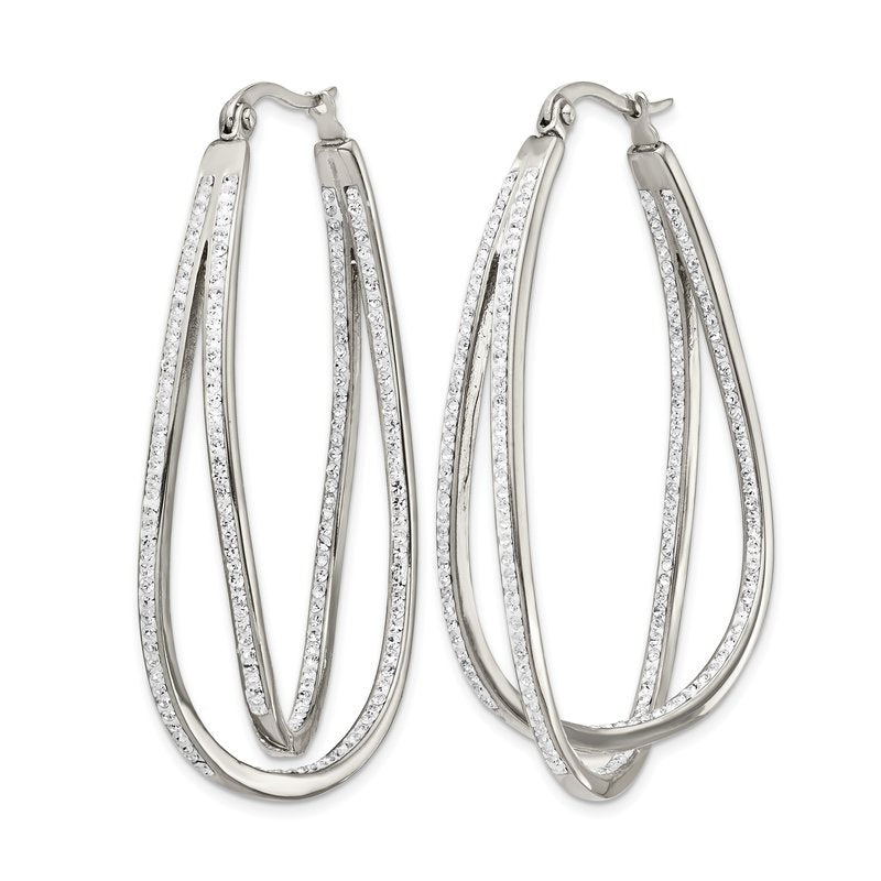 Stainless Steel Polished with Preciosa Crystal In and Out Twisted Hoop Earrings