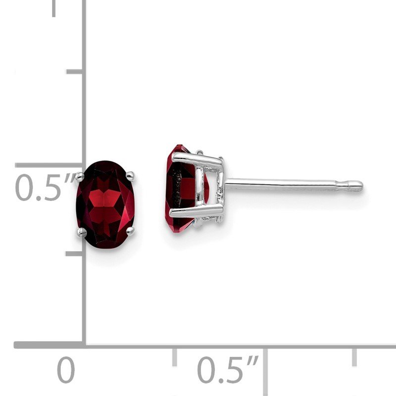 14k White Gold 6x4mm Oval Garnet Post Earrings