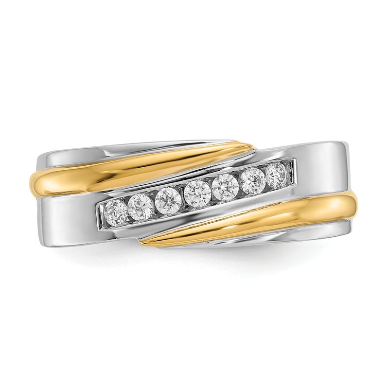 14K Two-tone Men's 1/3 carat Lab Grown Diamond VS/SI  D E F  Brushed and Polished Band
