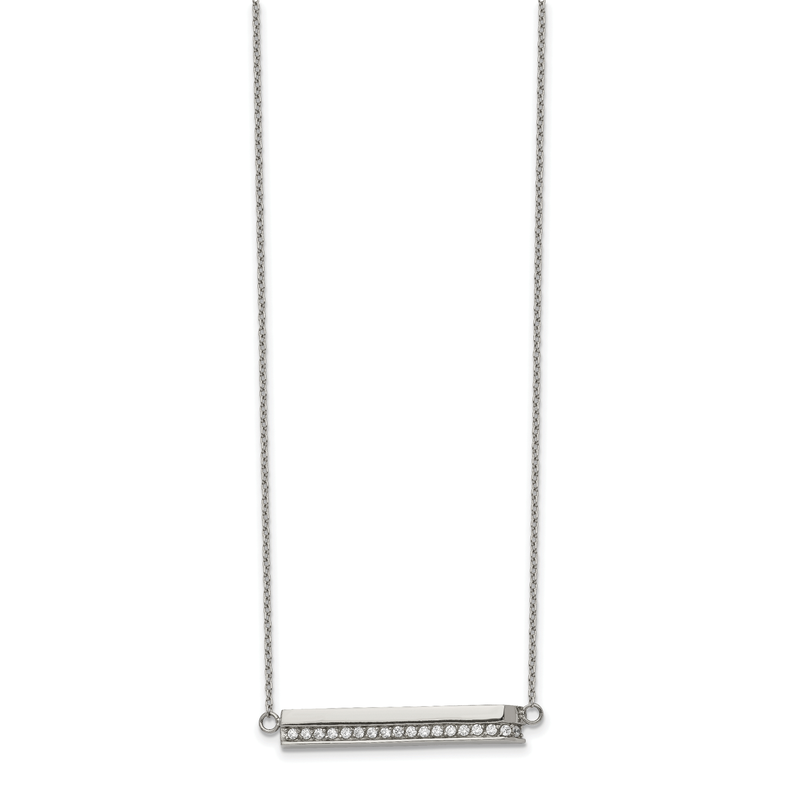 Stainless Steel Polished with CZ Bar on a 18 inch Cable Chain with a 1 inch Extension Necklace