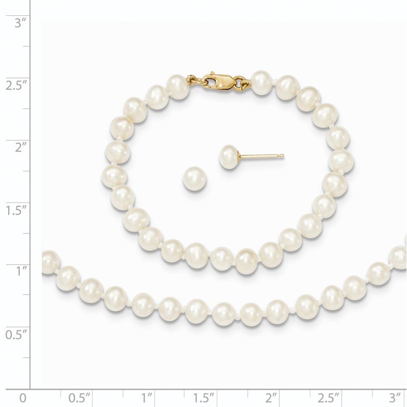 14k 4-5mm White Freshwater Cultured Pearl 14 inch Necklace, 5 inch Bracelet and Post Earrings Set