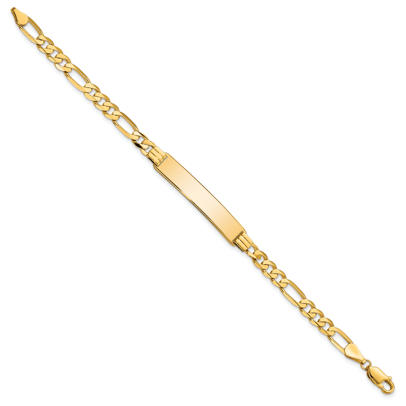 14k Polished Solid Chain/Solid Plate Flat Figaro Link 33.5x7mm Plate 7 inch ID Bracelet