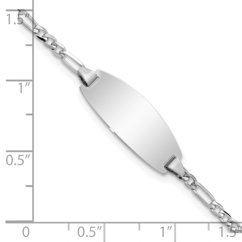 14k White Gold Polished Solid Chain/Solid Plate Figaro Link Oval 18.5x7.5mm Plate 5.5 inch Baby/Child ID Bracelet