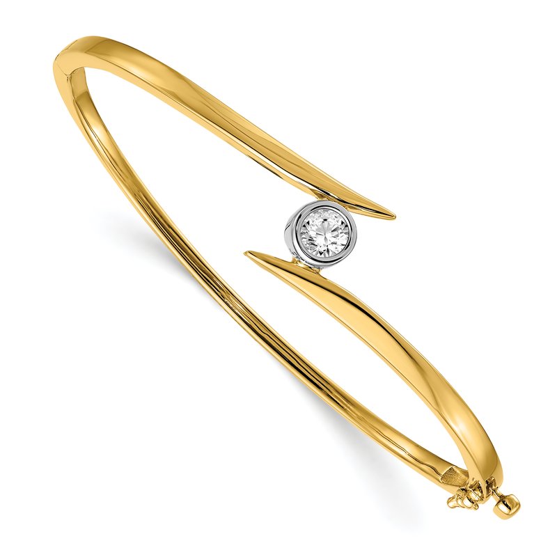 14k Two-tone Complete 1/2 carat A Diamond Hinged Oval Bangle Bracelet