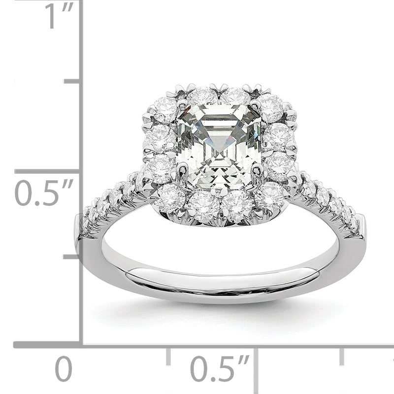 14K White Gold 1/2 carat Lab Grown Diamond VS+ F+ Semi-Mount Asscher Halo Engagement Ring