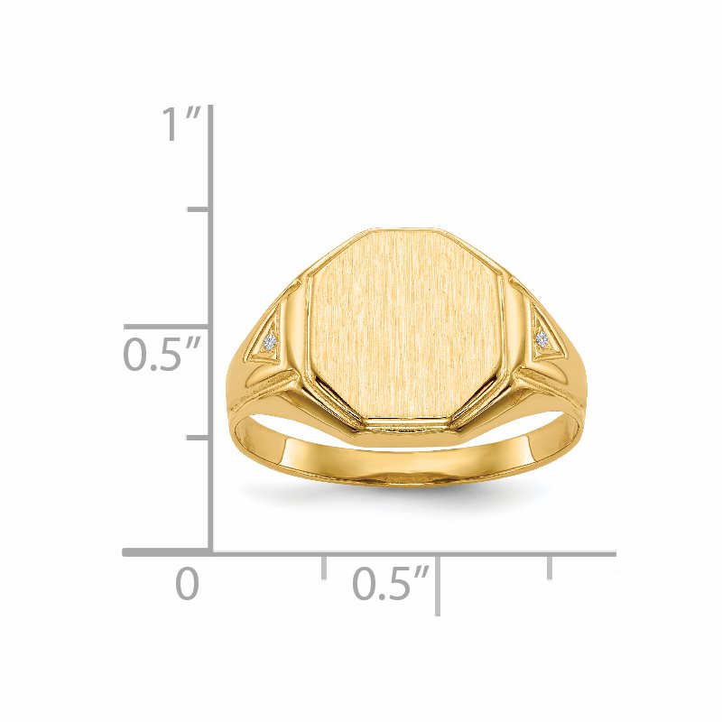 14k 11.5x12.5mm Open Back AA Diamond Mens Signet Ring