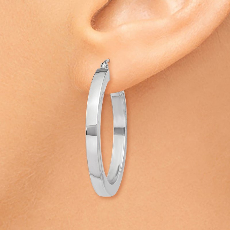 14k White Gold 3mm Polished Square Tube Hoop Earrings