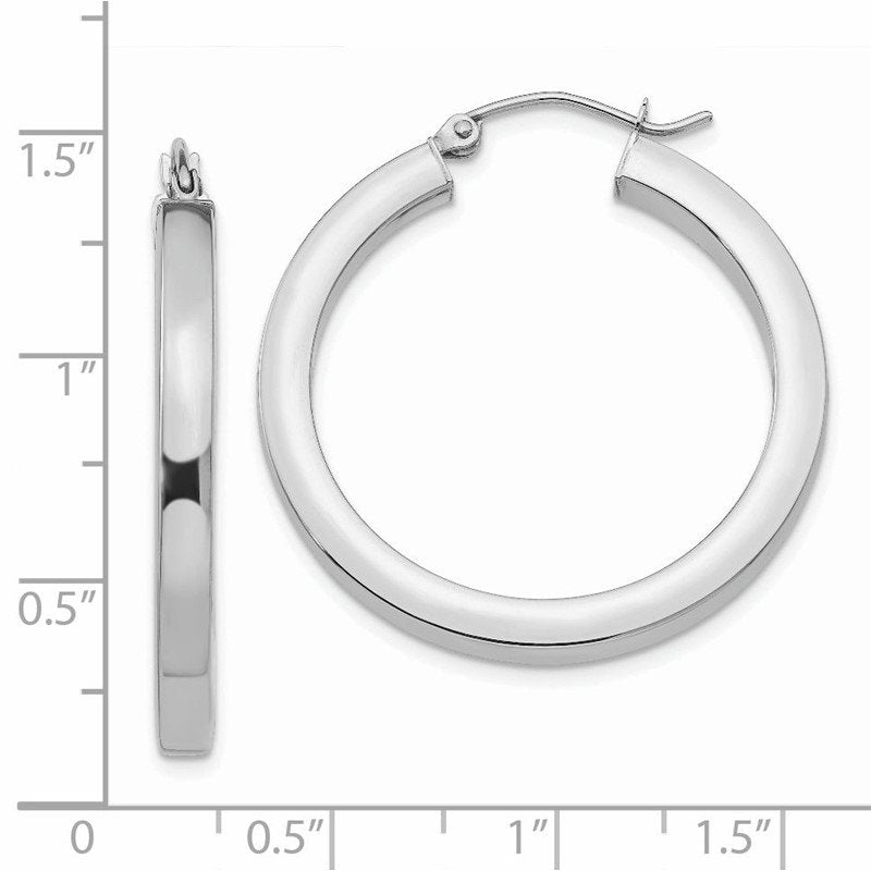 14k White Gold 3mm Polished Square Tube Hoop Earrings