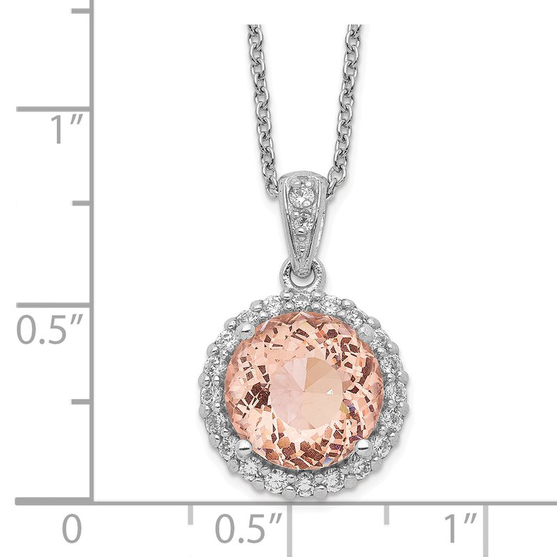 Sterling Silver Rhodium-plated 100 Facet Simulated Morganite and White Brilliant-cut CZ Halo 18 Inch Necklace