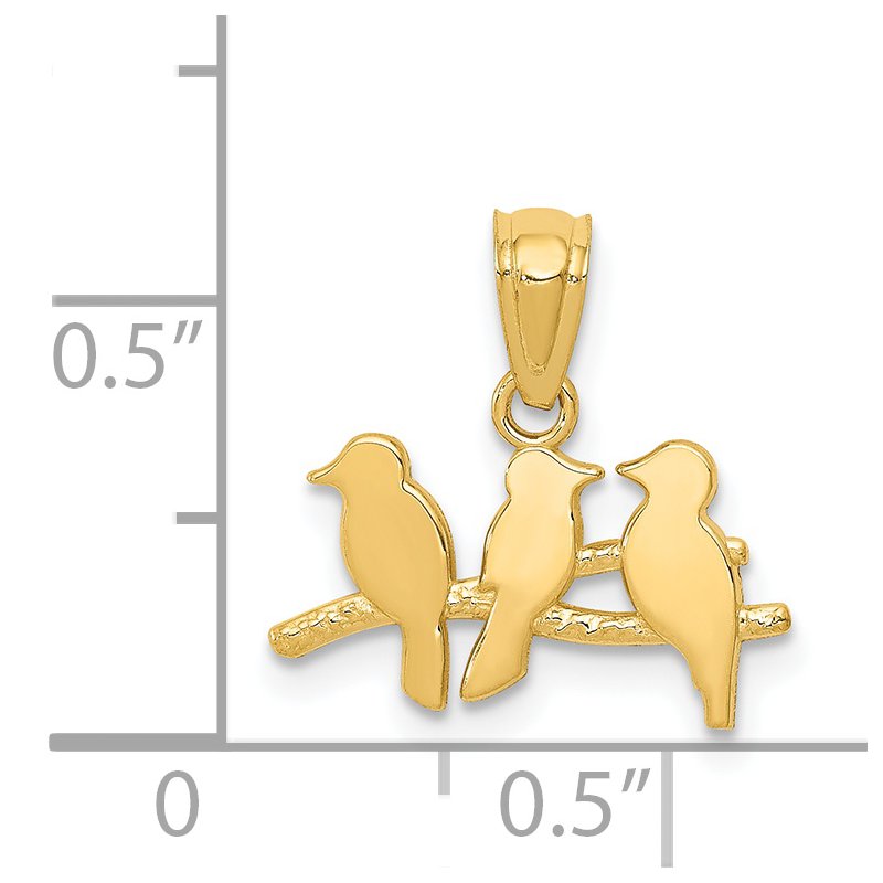 14k Polished Three Birds on a Branch Pendant