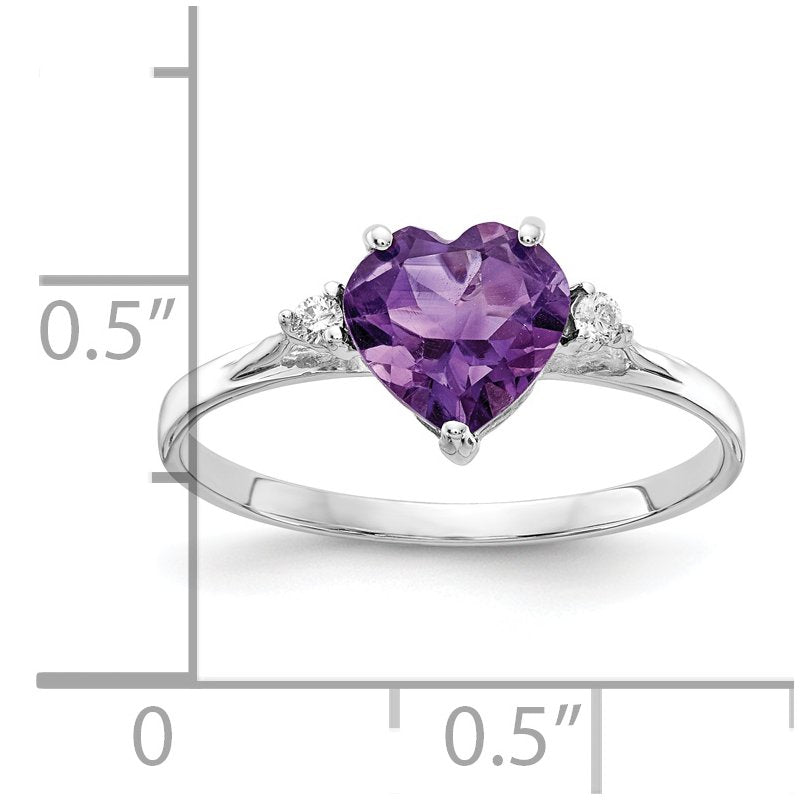 14k White Gold 7mm Heart Amethyst A Diamond ring