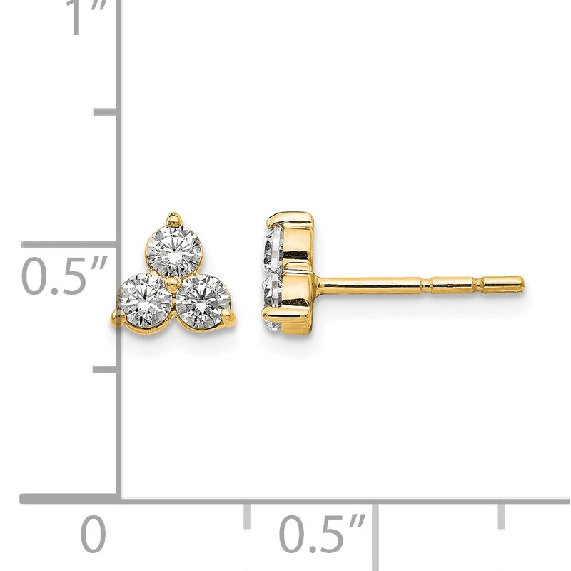 14K White Gold 1/2 carat Lab Grown Diamond VS+ F+ Complete Three Stone Post Stud Earrings