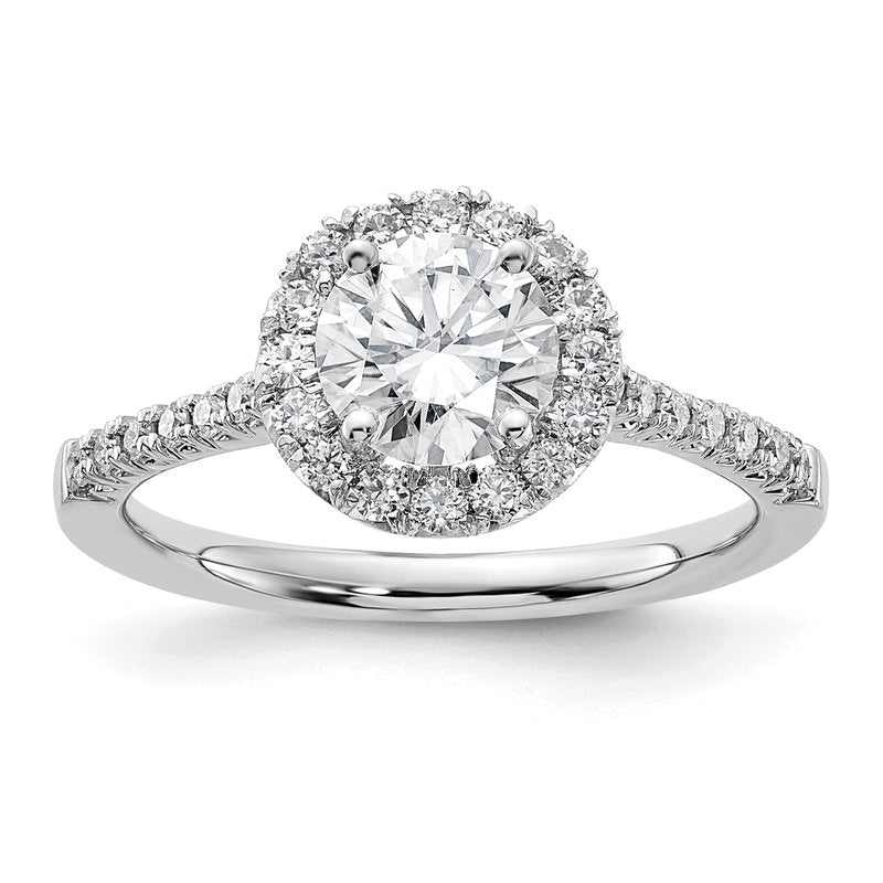 14K White Gold 1/4 carat Lab Grown Diamond VS+ F+ Semi-Mount Round Halo Engagement Ring