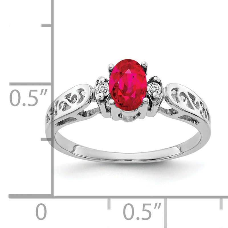 14k White Gold 6x4mm Oval Ruby VS Diamond ring