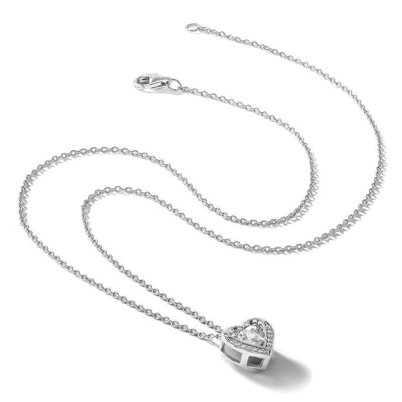 Sterling Silver Rhodium-plated Brilliant-cut Vibrant CZ Heart 18 Inch Necklace