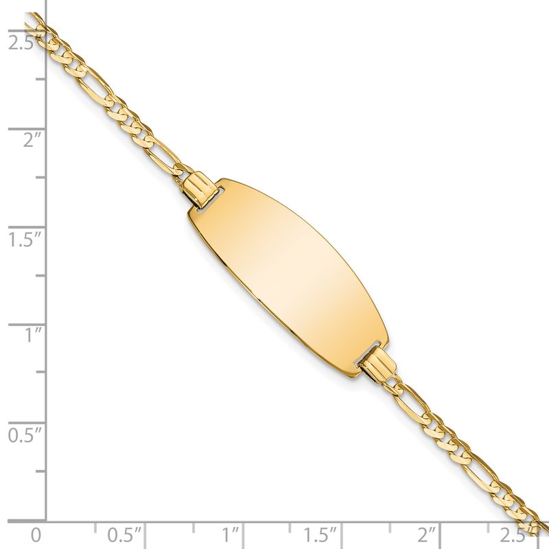 14k Polished Solid Chain/Solid Plate Figaro Link Oval 24x10.5mm Plate 7 inch ID Bracelet