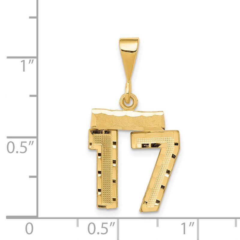 14k Small Brushed Diamond-cut Number 17 Charm