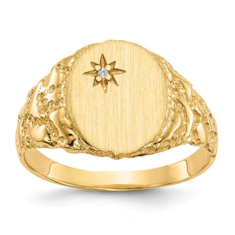 14k 9.0x11.0mm Closed Back AA Diamond Signet Ring
