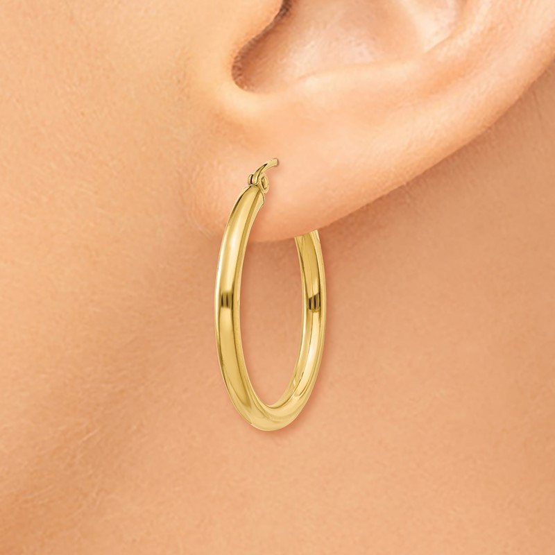 14K 2.5x25mm Polished Round Tube Hoop Earrings