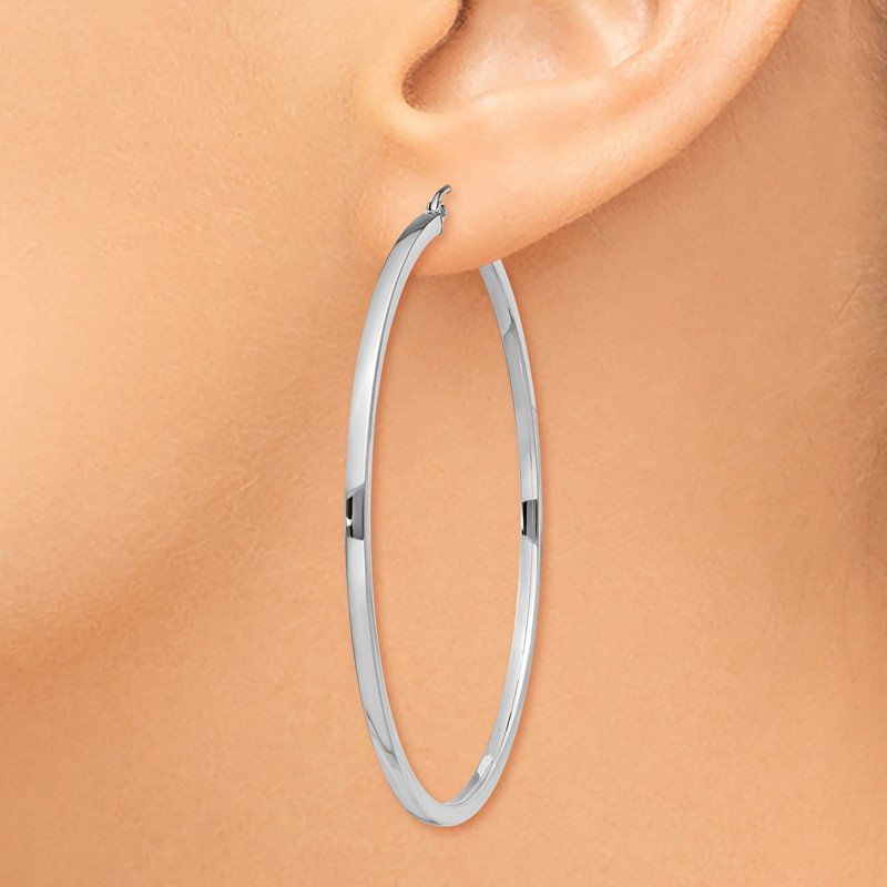 14k White Gold 2mm Square Tube Hoops