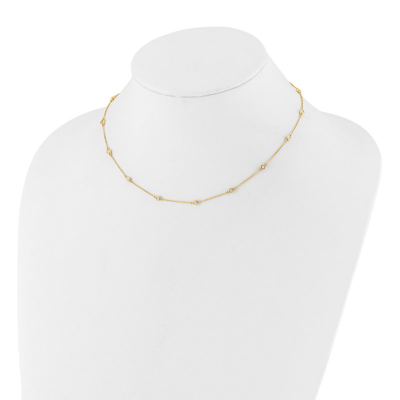 14k White Gold Complete 1/3 carat Bezel-set Diamond and Cable Chain 16-Station 16 inch Necklace