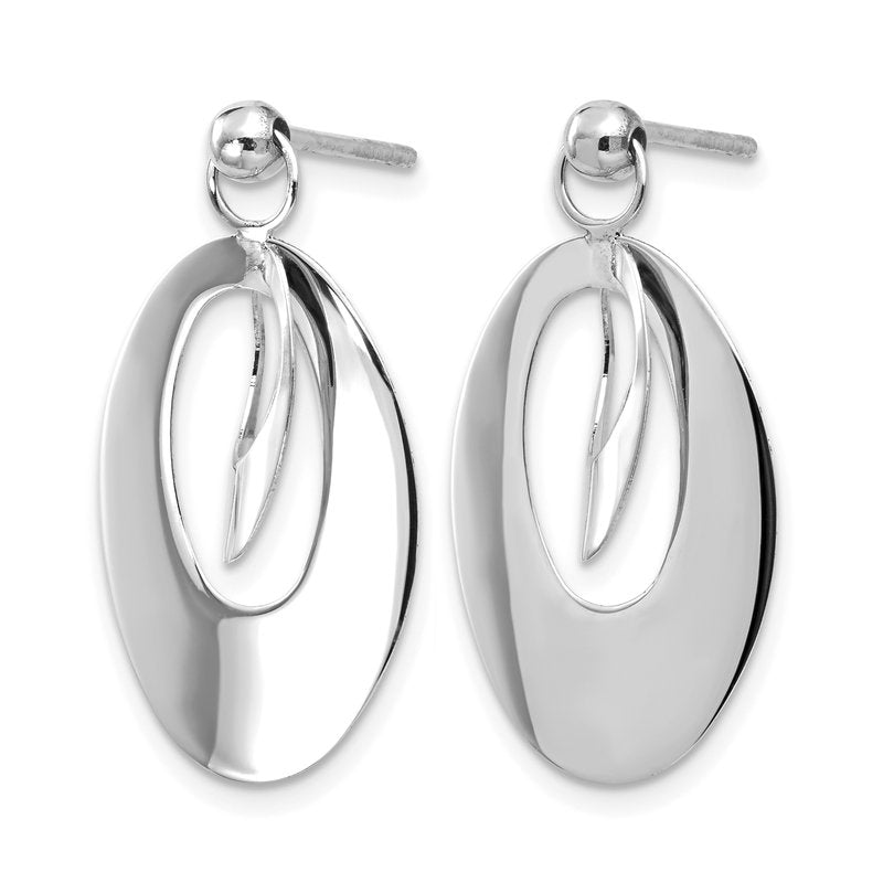 14K White Gold Pol and Scratch Finish Oval Reversible Post Earring